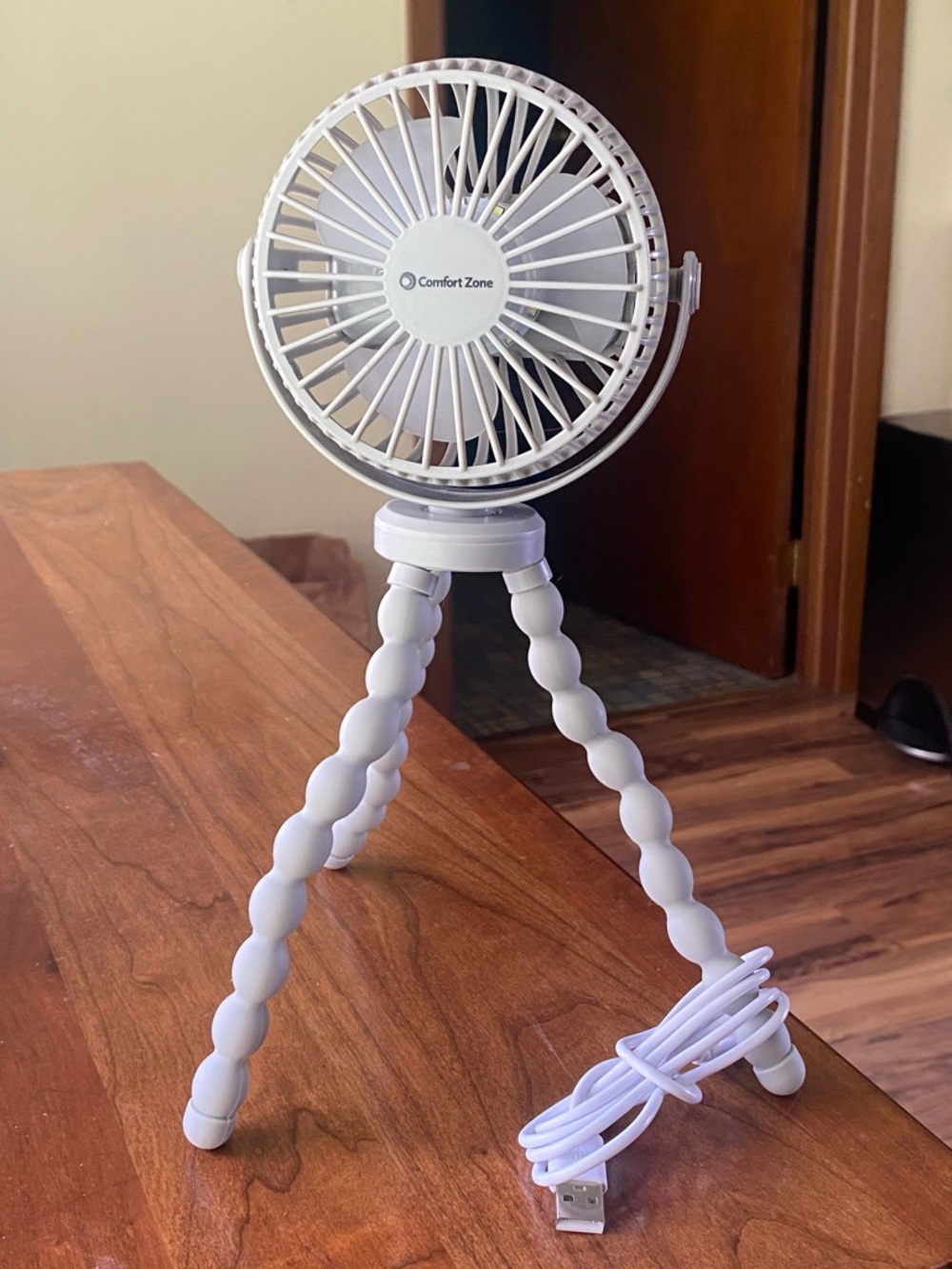 Comfort Zone Light Gray Flexible Tripod USB Desk Fan